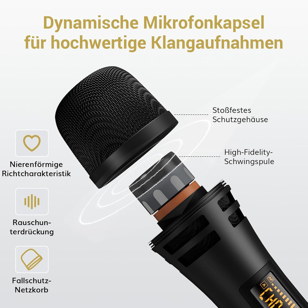 TONOR Dual Funkmikrofonen System kabellos, drahtloses Karaoke Mikrofon Set Wireless Microphone Handm
