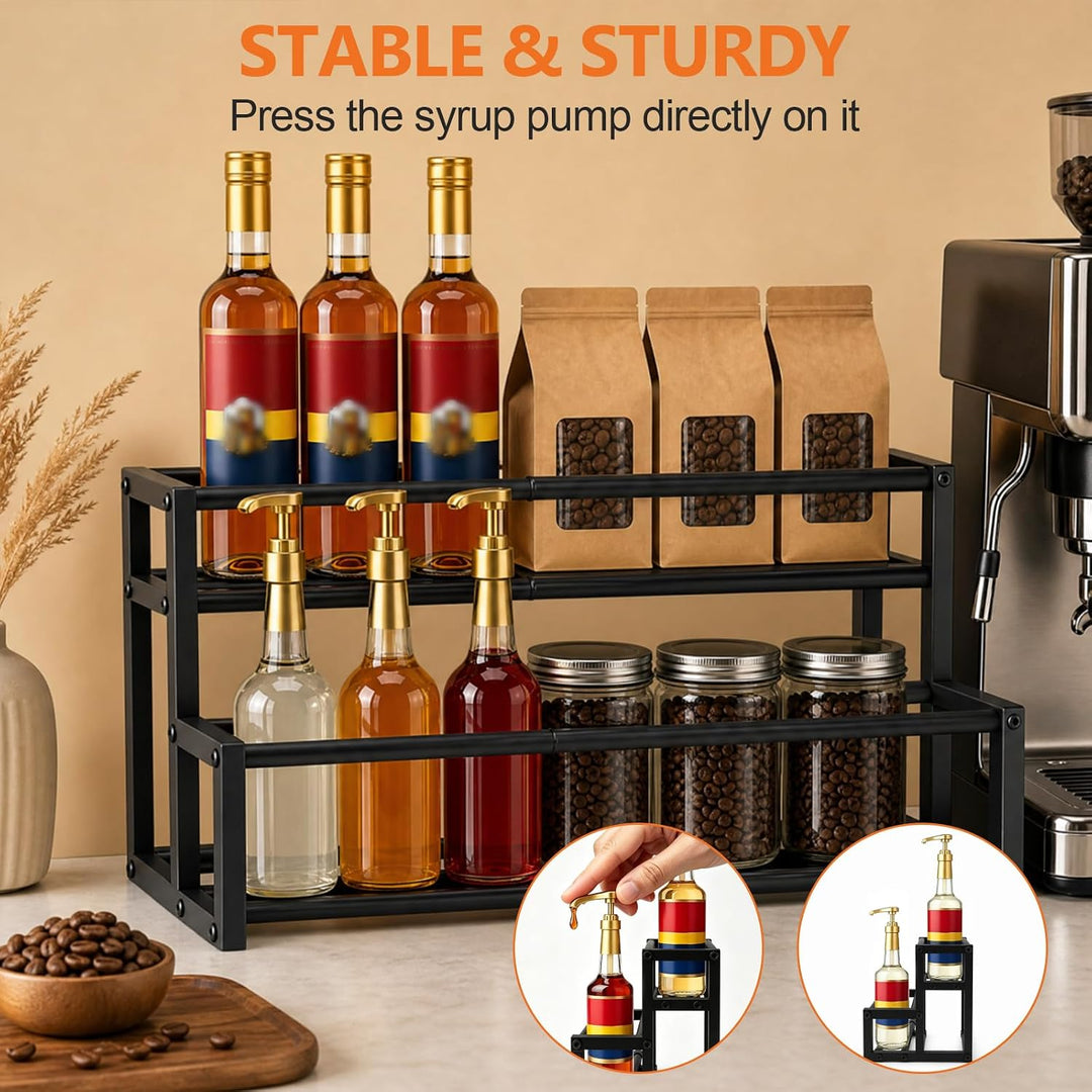 Cyiecw 2-stöckig Kaffeesirup-Organizer, Ausziehbare Flaschenregal für 6-12 Sirupflaschen, Sirup Stän