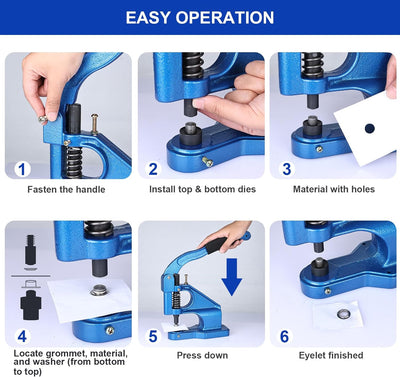 FreeTec Handpresse Maschine Ösenstanze Nietenpresse Druckknopfpresse Handpresse Nieten Ösen, 3 austa