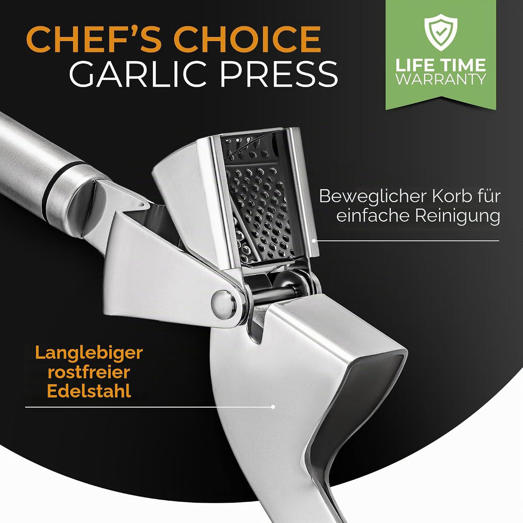 ORBLUE Knoblauchpresse Edelstahl – Premium Knoblauchpresse & Knoblauchreibe aus Edelstahl – Garlic P