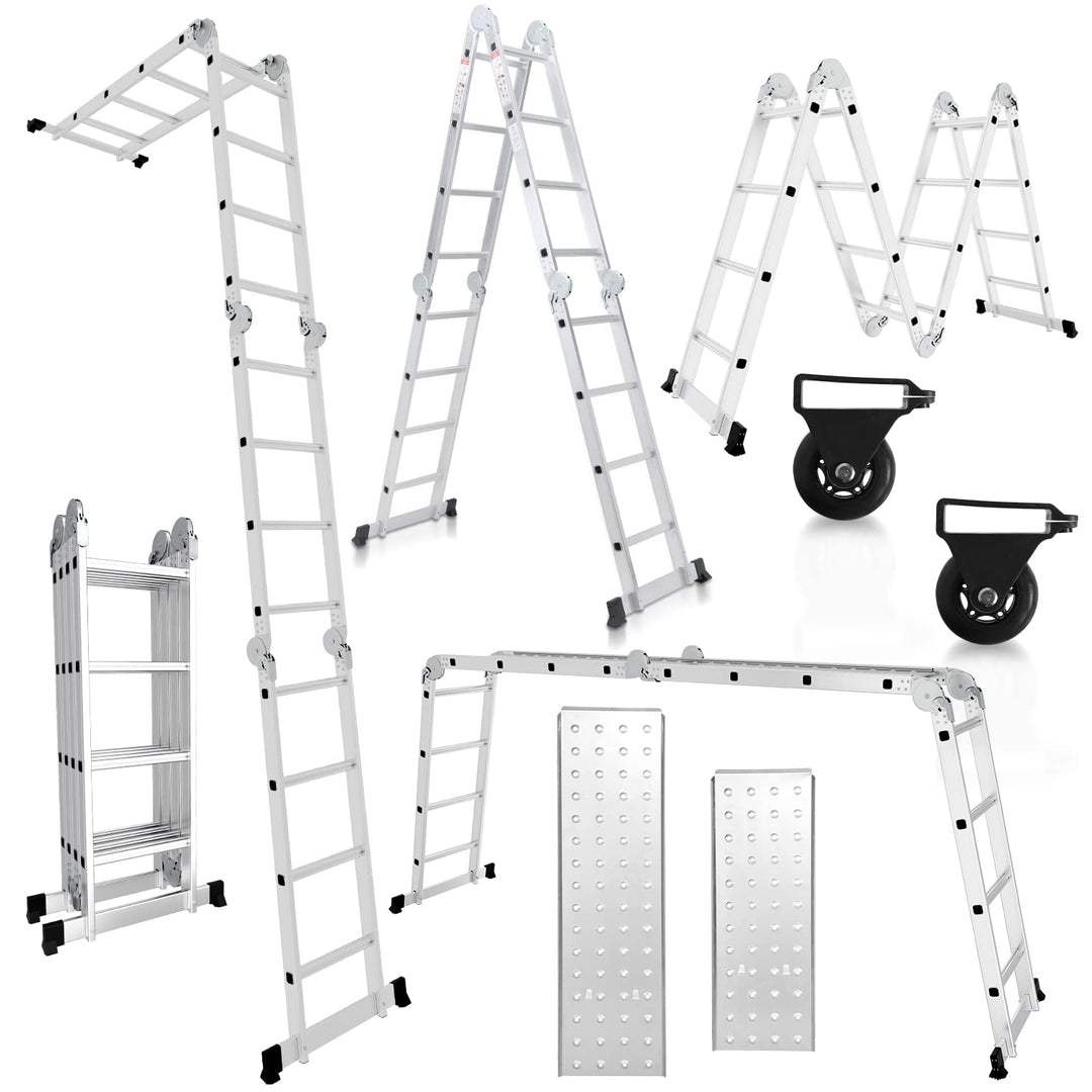 Herrselsam Mehrzweckleiter 4x4, 7in1 Multifunktionsleiter 470CM Alu Vielzweckleiter Klappleiter mit