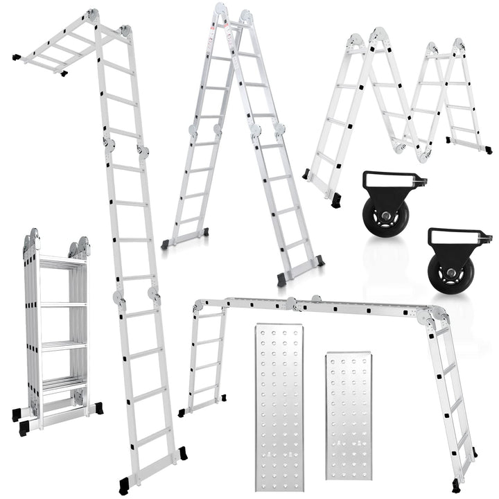 Herrselsam Mehrzweckleiter 4x4, 7in1 Multifunktionsleiter 470CM Alu Vielzweckleiter Klappleiter mit