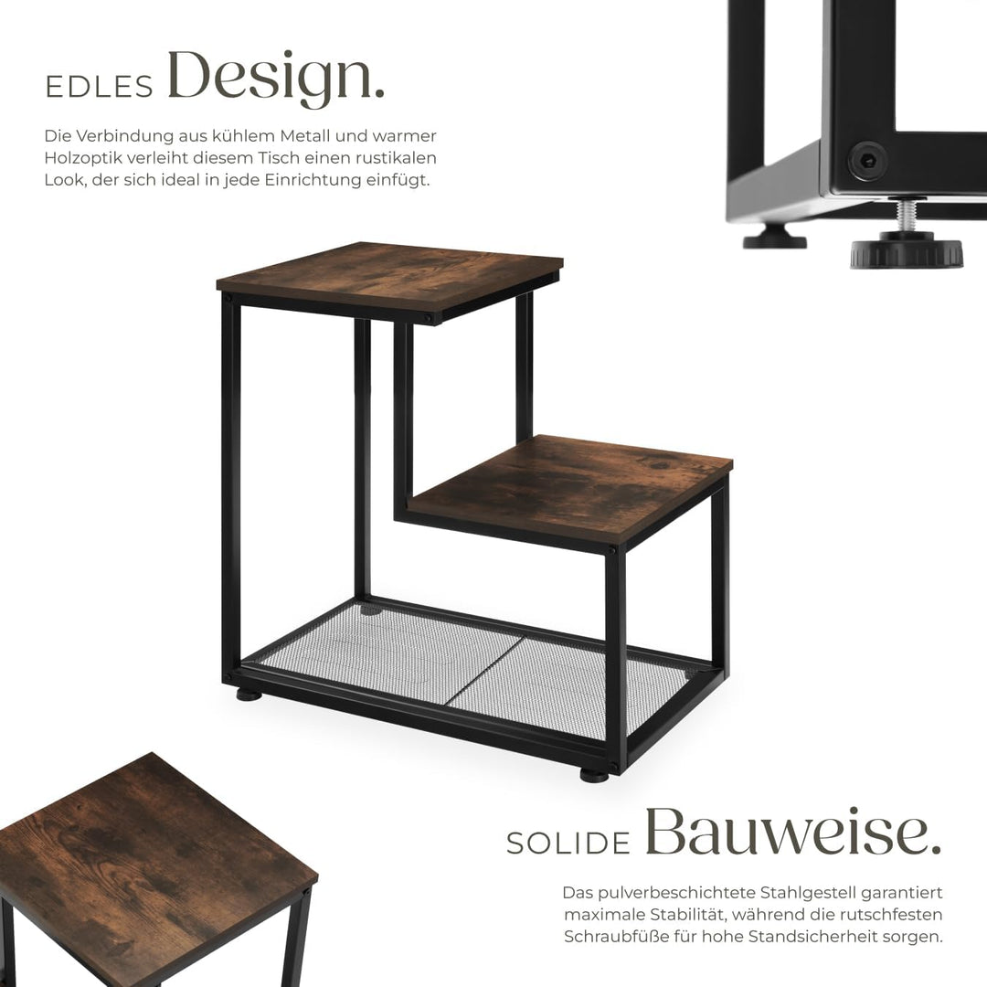 tectake Beistelltisch aus Holz und Metall, Industrial Design, Couchtisch mit 3 Ebenen, Gitterablage