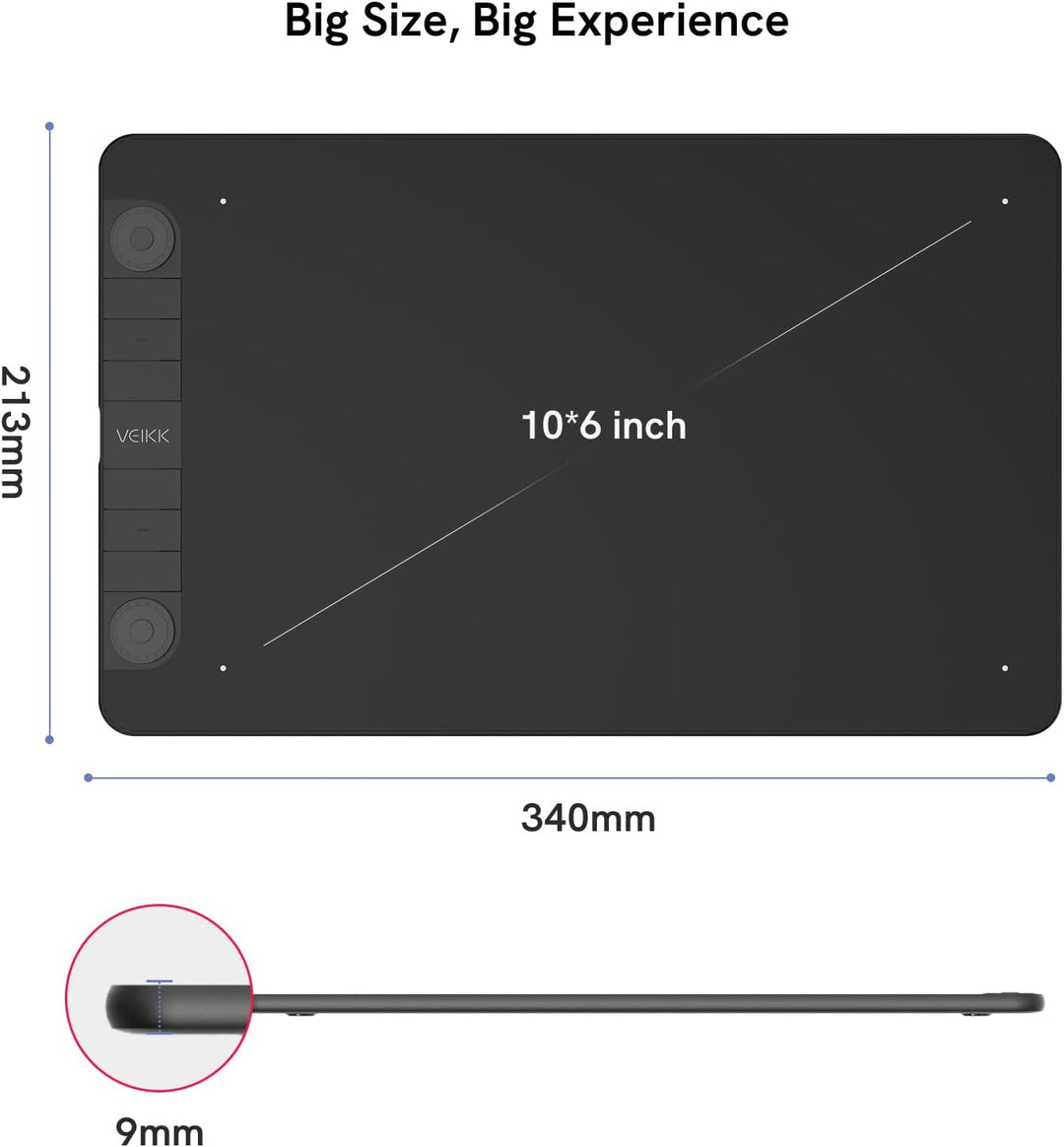 Grafiktablett VEIKK VK1060PRO V2,10 x 6 Zoll Zeichentablett mit 8 Tastenkombinationen mit Batterielo