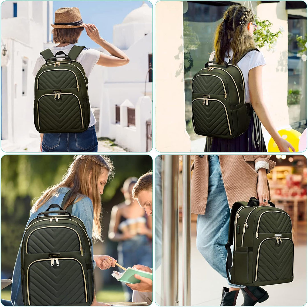 Kuosdaz Rucksack Damen, 15.6 Zoll Schulrucksack Mädchen Teenager mit USB Ladeanschluss, Laptop Rucks