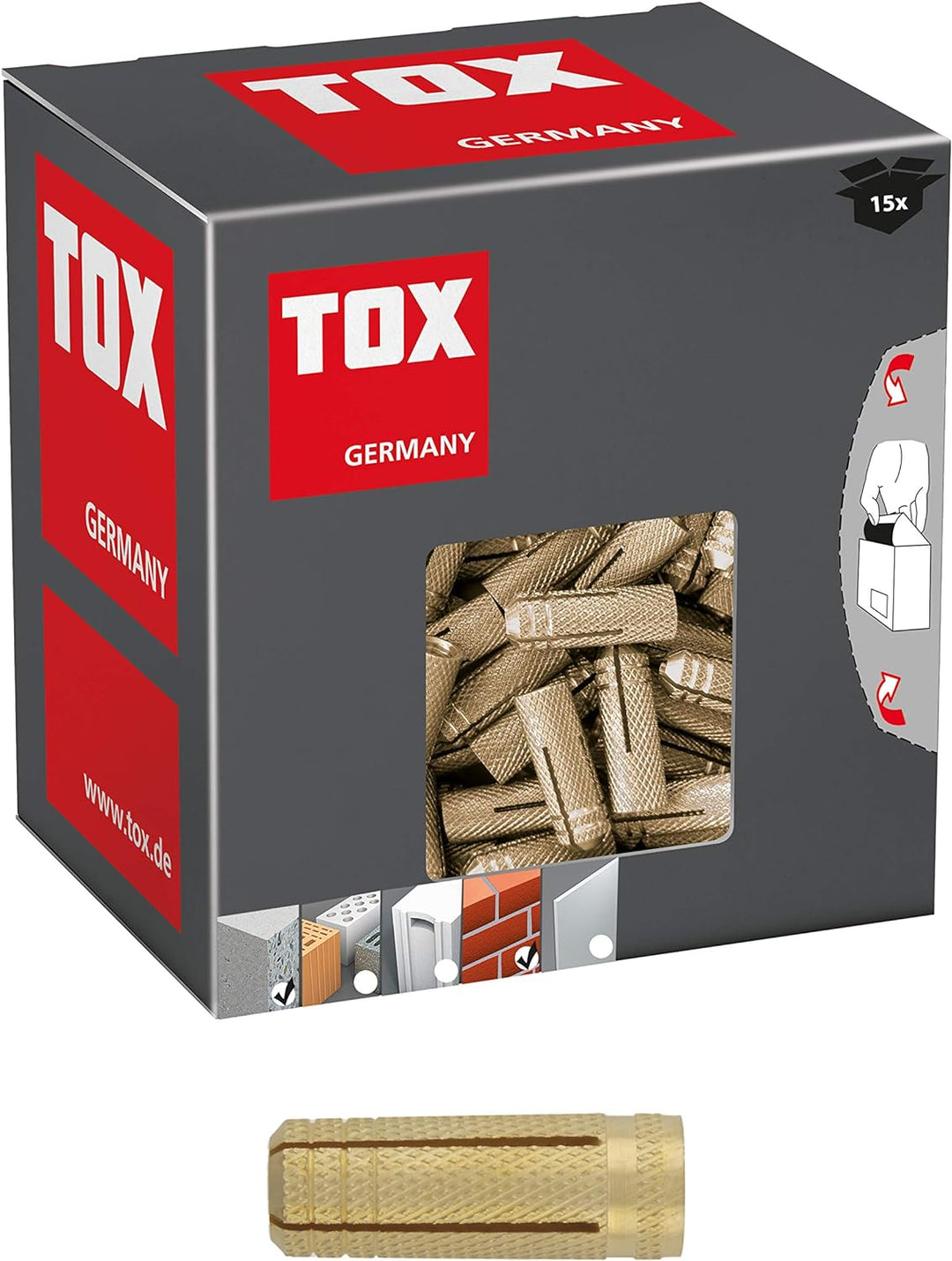 TOX Messing Spreizdübel Metrix M16 x 43 mm, 15 Stück, 026100081, Gold M16x43 mm Karton, M16x43 mm Ka