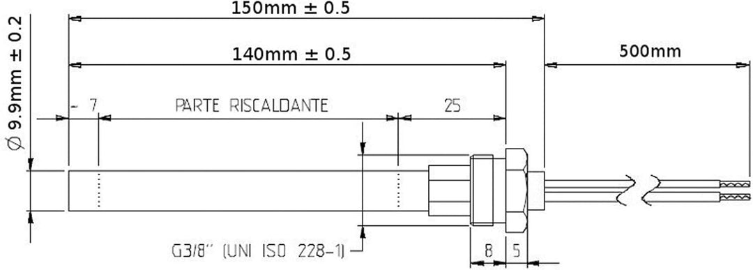 Ricambi Pellet | Zündkerze für Pelletofen | Gewindeanschluss 3/8" GAS | Durchmesser 9,9 mm 280 W Ges