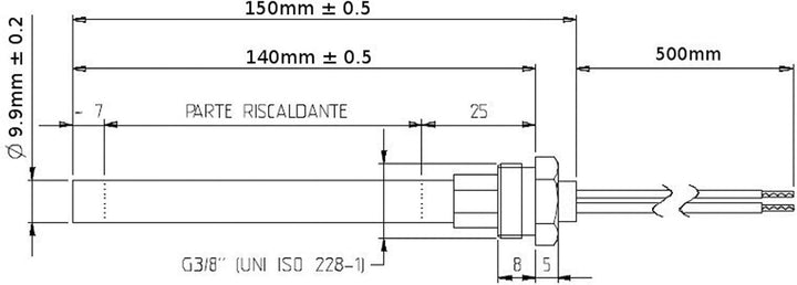 Ricambi Pellet | Zündkerze für Pelletofen | Gewindeanschluss 3/8" GAS | Durchmesser 9,9 mm 280 W Ges