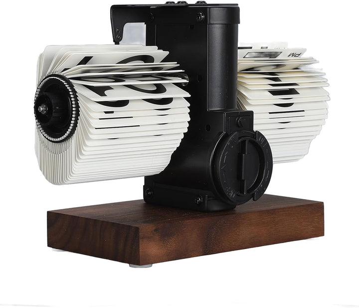 Digitale Flip-Down-Uhr, 12 Stunden Flip Uhr Retro mit Holzsockel und grosse Zahlenanzeige Tischuhr V