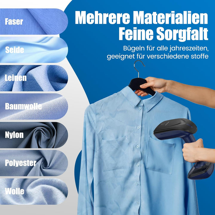 1800W Tragbarer Dampfglätter für Kleidung, 20-Sekunden Aufheizzeit | 2-in-1 Bügeleisen & Faltenentfe