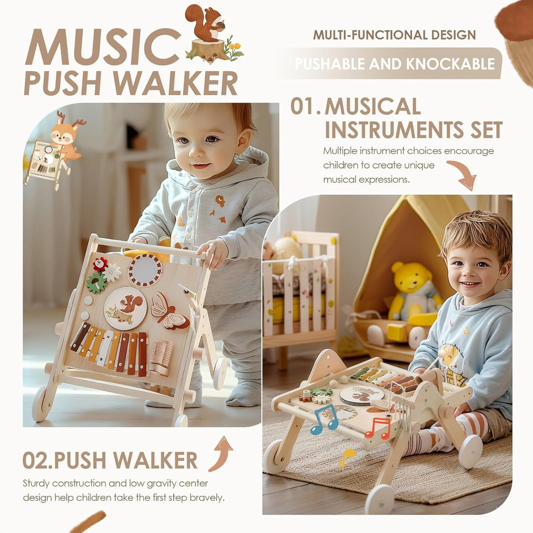 Lauflernwagen Holz Montessori Holzspielzeug Musikinstrumente für Kinder,Lauflernhilfe mit Musik und