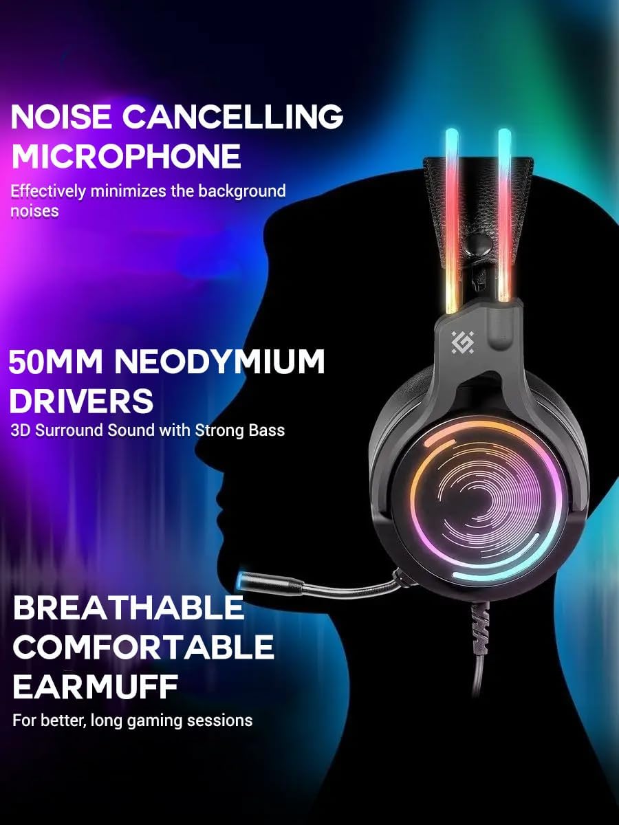 Defender® Gaming Headset, 7.1 Surround Sound, Gaming Kopfhörer PC mit Kabel für PS4, Laptop, Over-Ea