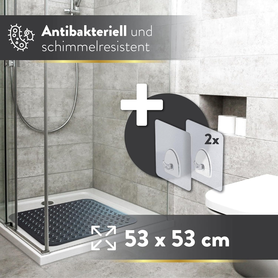 BAMONDO Duschmatte rutschfest & Hautsensitiv (schwarz) 53x53 cm - Antirutschmatte Dusche maschinenwa