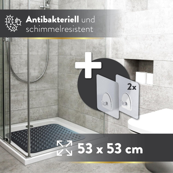BAMONDO Duschmatte rutschfest & Hautsensitiv (schwarz) 53x53 cm - Antirutschmatte Dusche maschinenwa