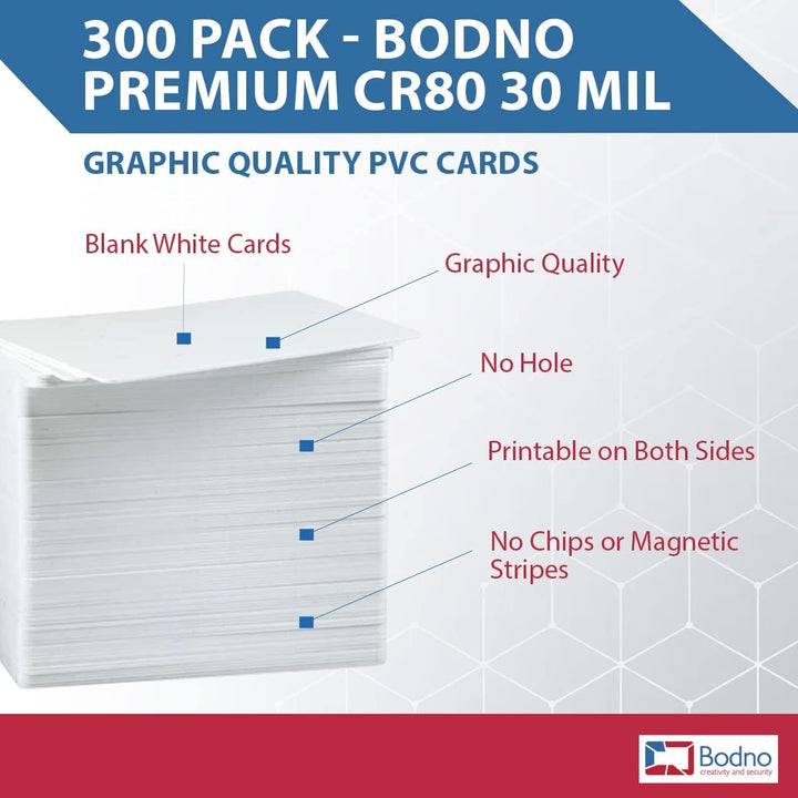 Bodno Premium-CR80 30 Mil Grafik-Qualität PVC-Karten 300 Stück Weiss, 300 Pack