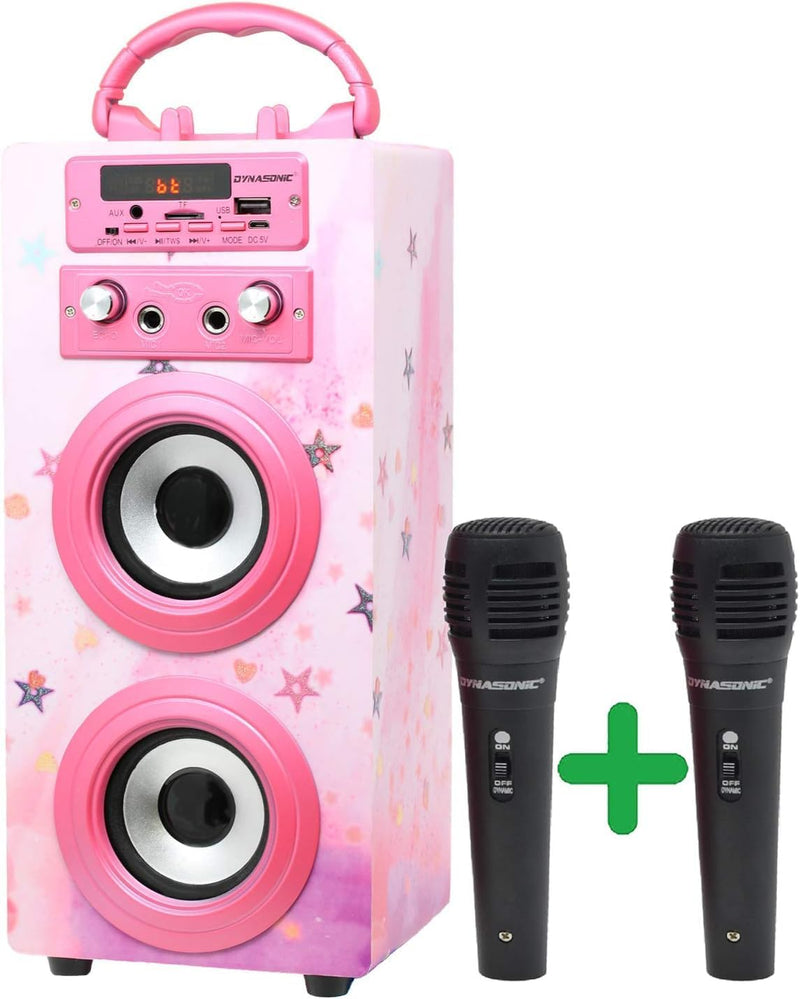 DYNASONIC (3. Generation | Tragbarer Karaoke-Bluetooth-Lautsprecher mit Mikrofonen | USB-Anschluss u