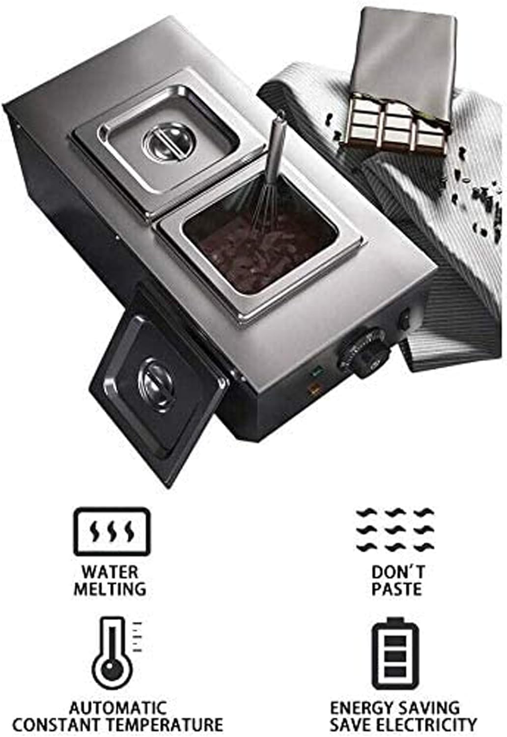 Elektrischer Wasserbad, für Schokolade, Wasserbad, Edelstahl, Kapazität 6 l, 2 Tanks, für den gewerb