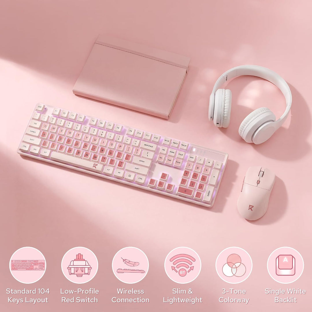 Redragon BS8531 Büro Tastaturen &amp; -Mäuse Combos Kabellos Mechanisch Rosa | 3-farbig rosa mechanische