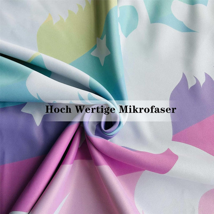 YUANZU Weisses Einhorn Vorhänge Mädchen Regenbogen Streifen Ösen Gardinen mit Blickdichte Vorhang Kä