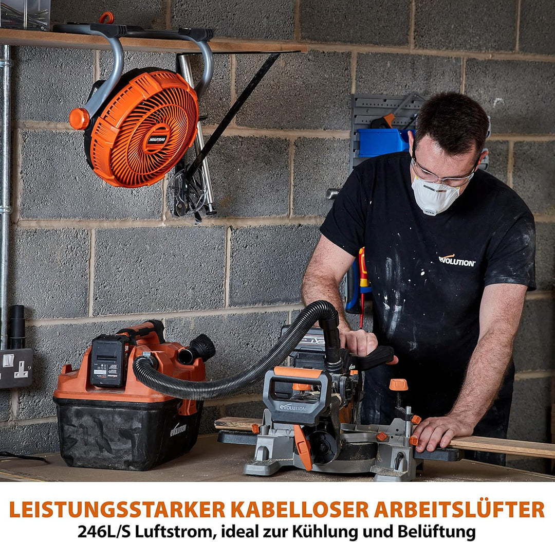 Evolution R240FAN-Li 240 mm von Evolution - Tragbarer kabelloser Arbeitslüfter - Kompakt, leistungss