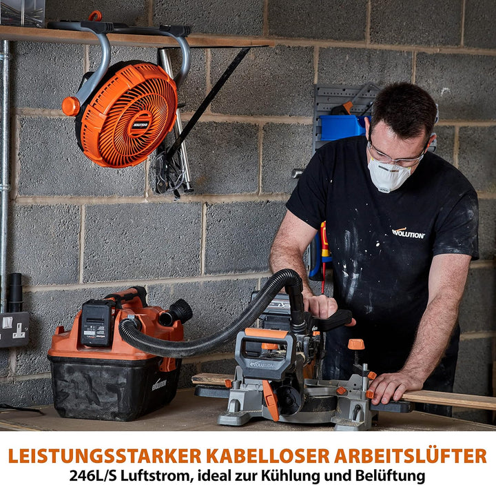 Evolution R240FAN-Li 240 mm von Evolution - Tragbarer kabelloser Arbeitslüfter - Kompakt, leistungss