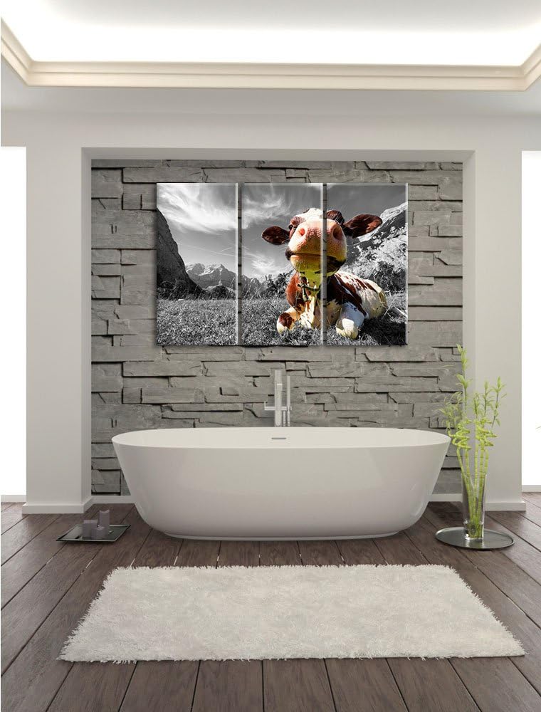 Pixxprint Kuh im Karwendelgebirge als Leinwandbild/Grösse: 3 Teilig (120x80 cm) cm/Wandbild/Kunstdru