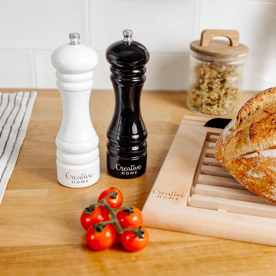 Creative Home Grosse Salz Pfeffermühle Holz | Set von 2 Mühlen Weiss Schwarz mit Mini-Holzschaufel |