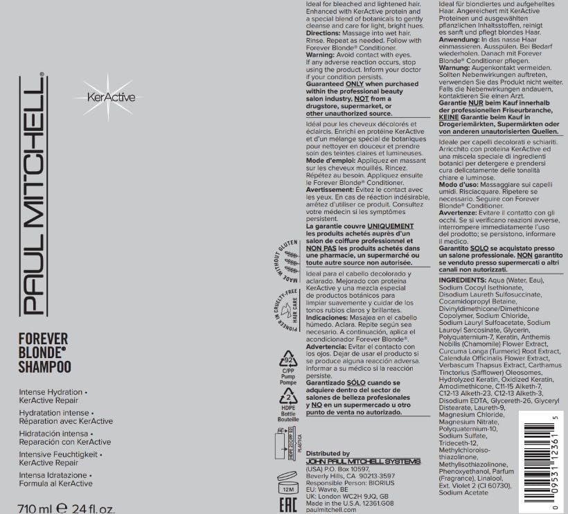 Paul Mitchell Forever Blonde Shampoo - Shampoo für blondes Haar ohne Sulfate, Hair-Care für aufgehel