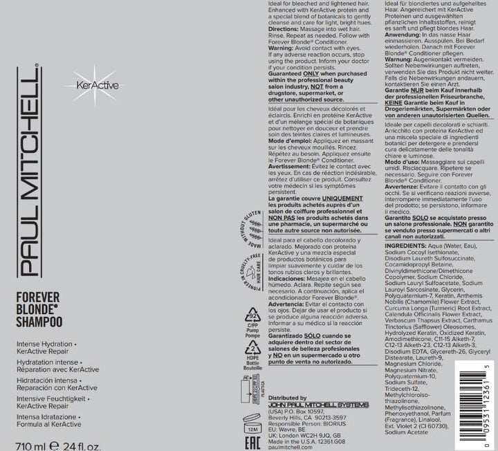 Paul Mitchell Forever Blonde Shampoo - Shampoo für blondes Haar ohne Sulfate, Hair-Care für aufgehel