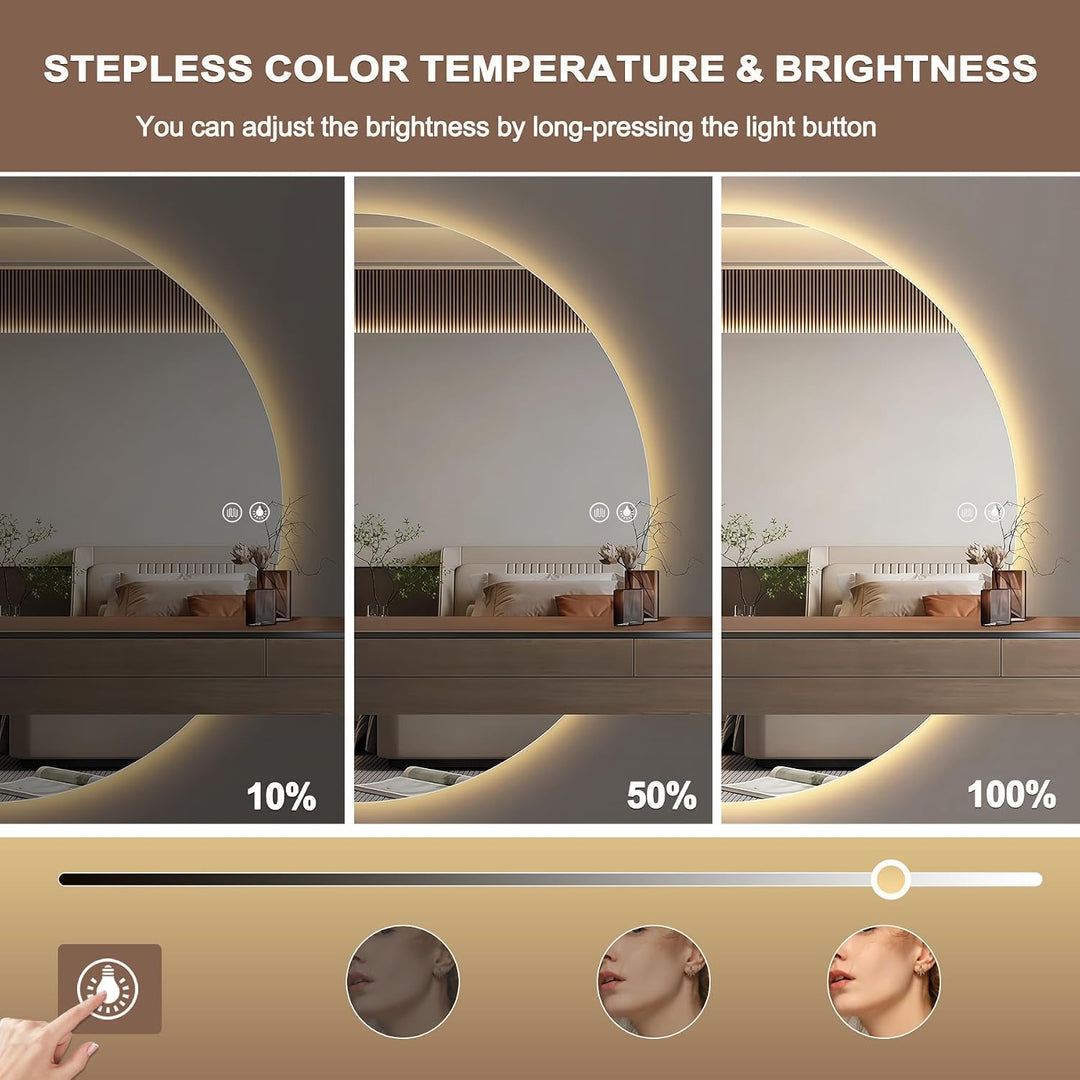 Halbrunder Spiegel mit Beleuchtung, 120 × 60cm LED Badspiegel mit Touch Schalter, Badezimmerspiegel