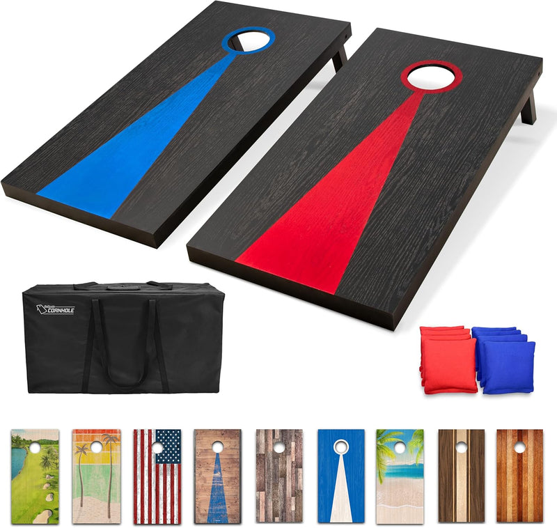 GoSports Cornhole-Set aus massivem Holz, mit Zwei 122 x 61 cm, 8 Sitzsäcken, Tragetasche und Spielre