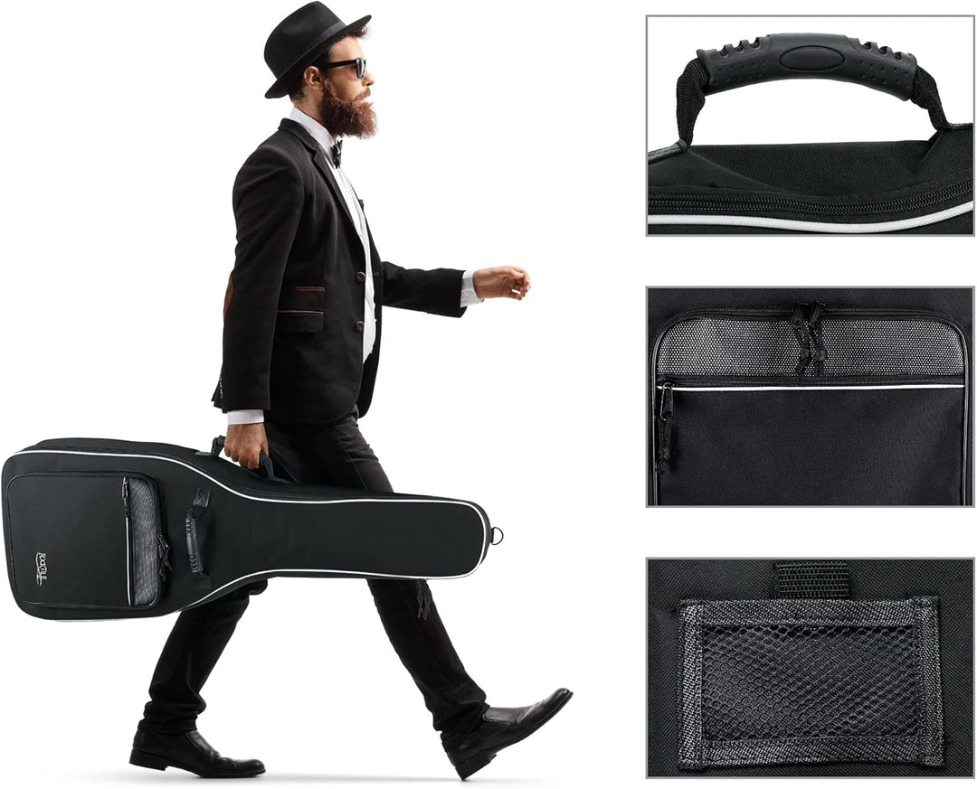 ROCKTILE Klassik-Gitarrentasche 4/4-Grösse - wasserabweisender Gigbag mit weicher Polsterung und Fix