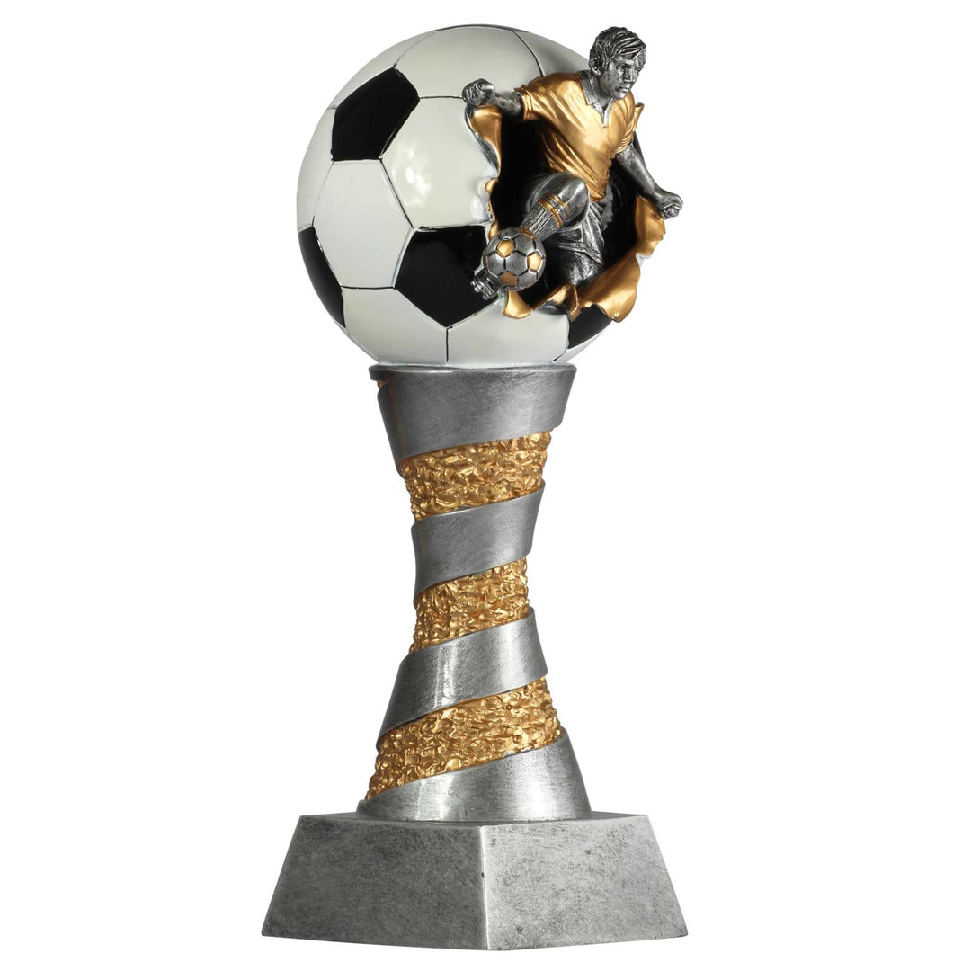 KDS Pokal Fussball Lyon Exclusiv aus Resin Silber/Gold handbemalt, 26, 28 oder 31 cm 28 cm hoch, 28