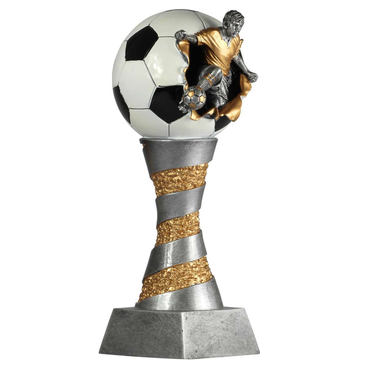 KDS Pokal Fussball Lyon Exclusiv aus Resin Silber/Gold handbemalt, 26, 28 oder 31 cm 28 cm hoch, 28