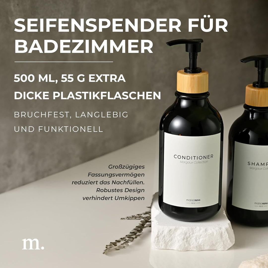 MaisoNovo Shampoo Spender Für Dusche 3er Set - Schwarz Duschgelspender Für Dusche Mit Pumpe Schwarz