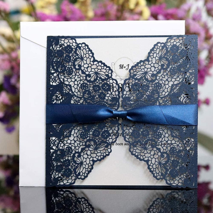Personalisierte Einladungskarten Elegant Spitze Design-mit Umschläge und Hanf Seil-Vintage DIY Laser