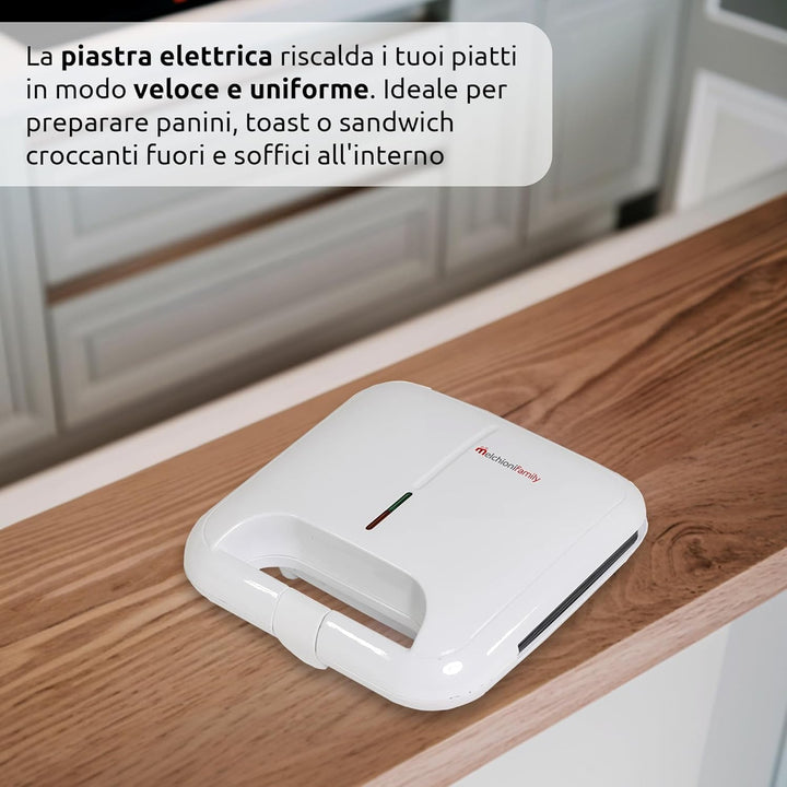 Melchioni family TOSTINA NEW ELEKTRISCHER TOASTER MIT ANTIHAFT-GRILLPLATTEN, Edelstahl, Weiss