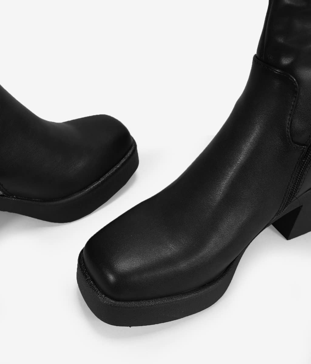 BOSANOVA Stiefel mit hohem Schaft und Sohle mit quadratischem Zehenbereich, Reissverschluss innen, f