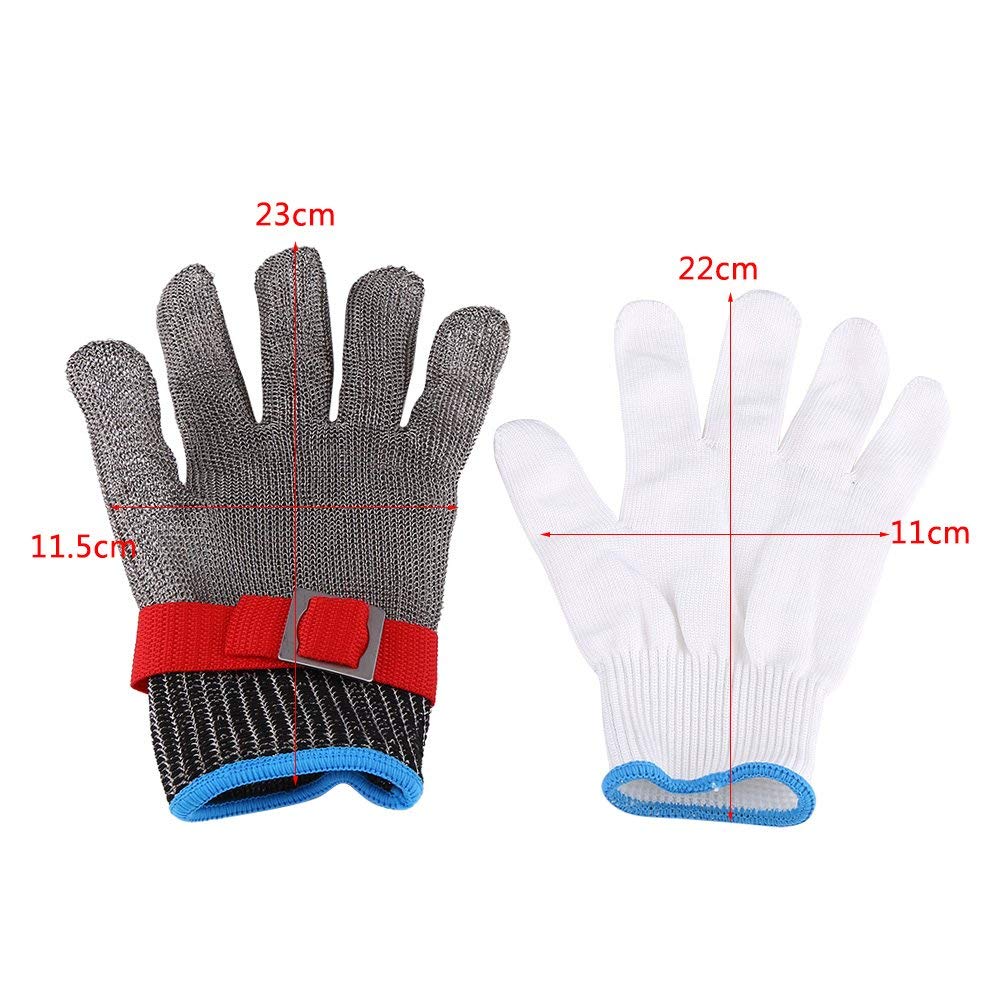 Yosoo Robuster 304-Drahtgeflecht, schnittfester Handschuh mit verstellbarer Schnalle, Gartenarbeit M