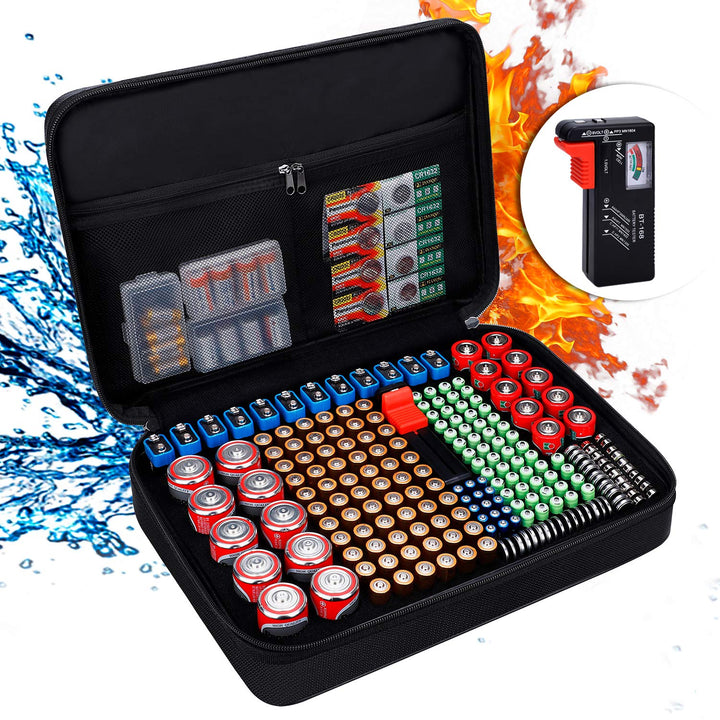 Batterie Aufbewahrungsbox Feuerfeste Batteriebox Tragetasche mit Tester Hält 216 Batterien Unterschi