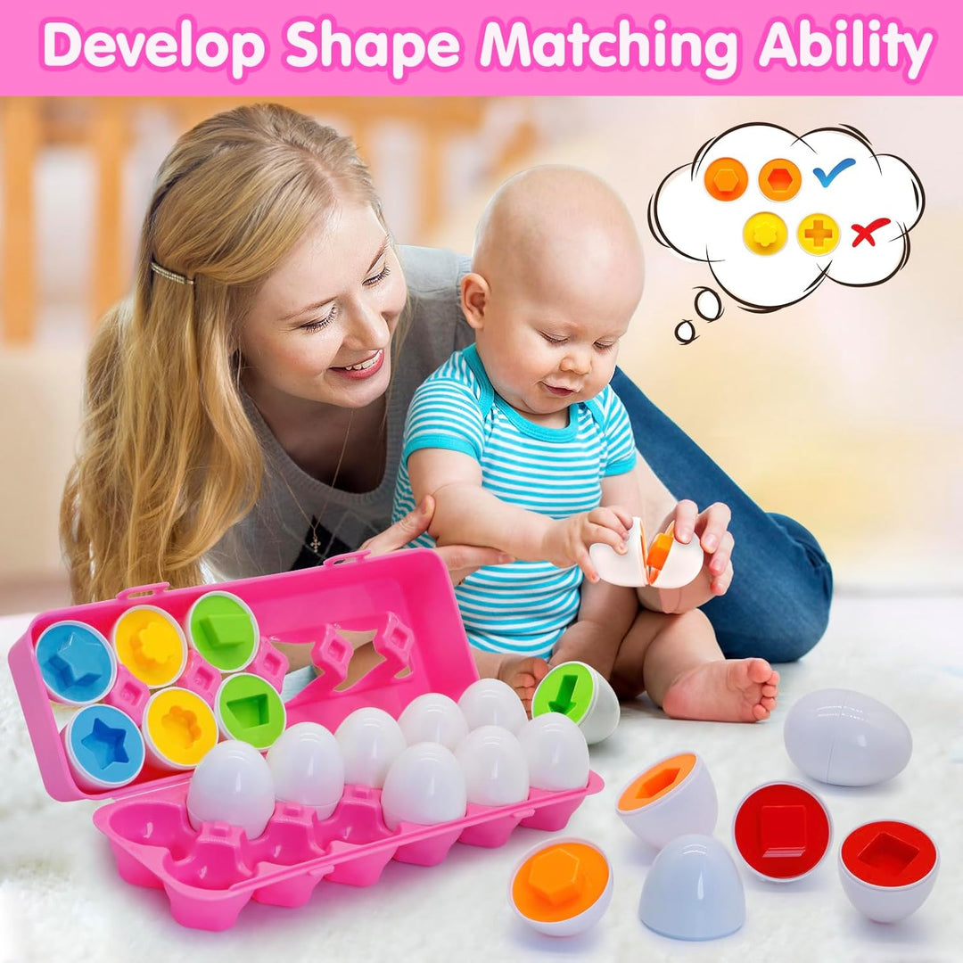 Passende Eier Montessori Spielzeug ab 1 Jahr, 12 Pcs Eier Spielzeuge Farbe und Form Erkennung Sorter