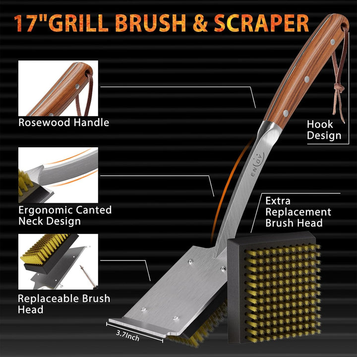 ENLOY Grillbürste und Schaber für Grill, 43,2 cm Grillbürste für Outdoor-Grill, verlängerter Rosenho