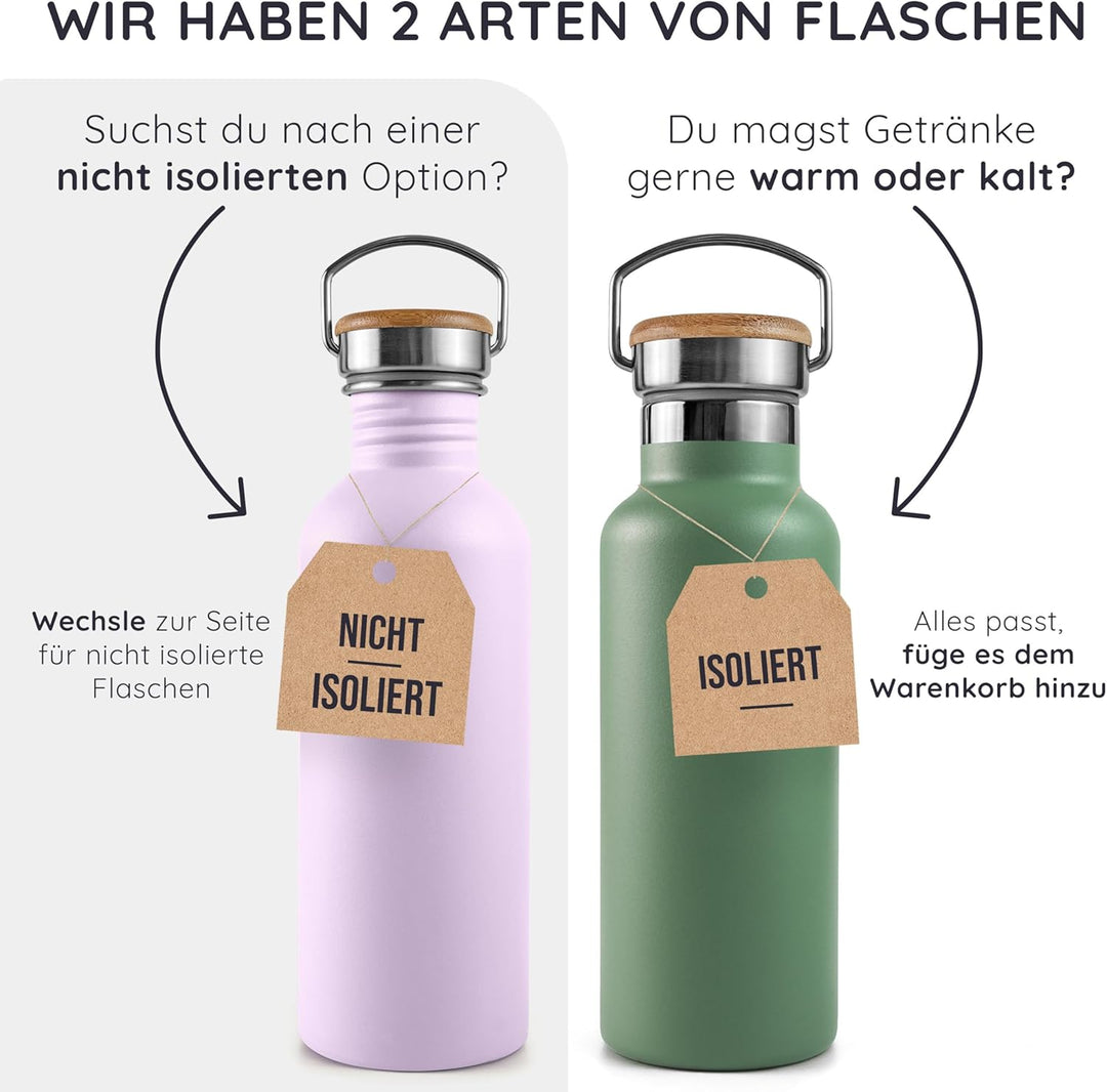 Bambaw Thermosflasche 500ml, Trinkflaschen Grau, Edelstahl Trinkflasche, Thermosflasche Spülmaschien