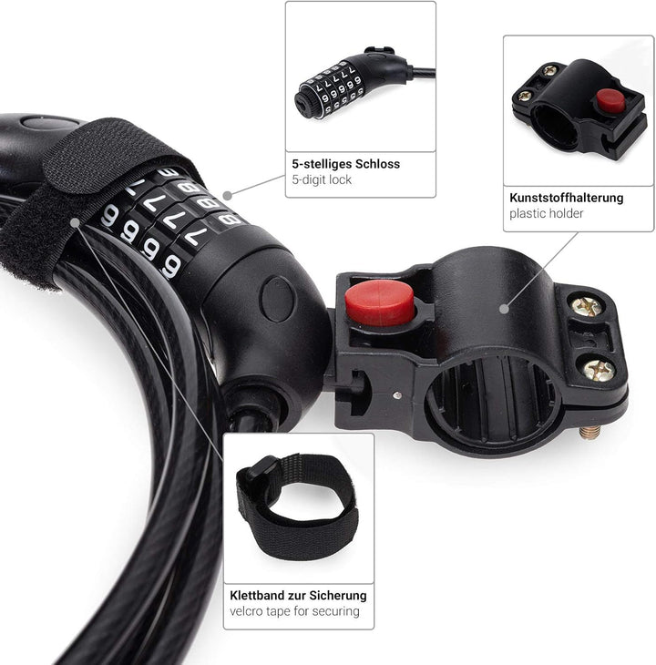 qeedo Bike Trailer Lock Fahrradanhänger Kabelschloss [2,5m x 8mm] Fahrradschloss