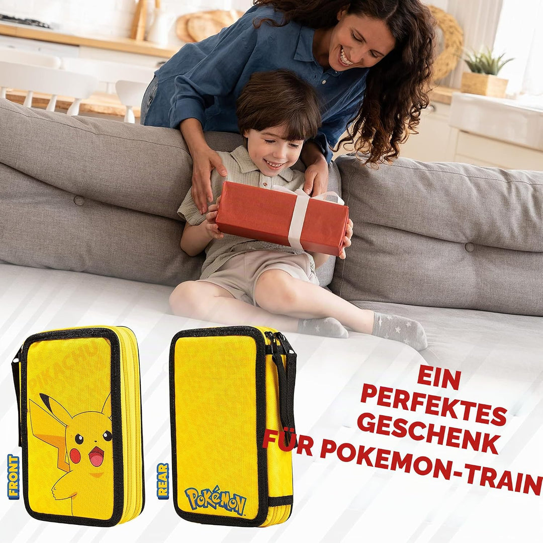 Pokemon Federmäppchen Gross, Gefüllte Federmappe Jungen mit Schreibwaren Set - Pikachu Geschenke für