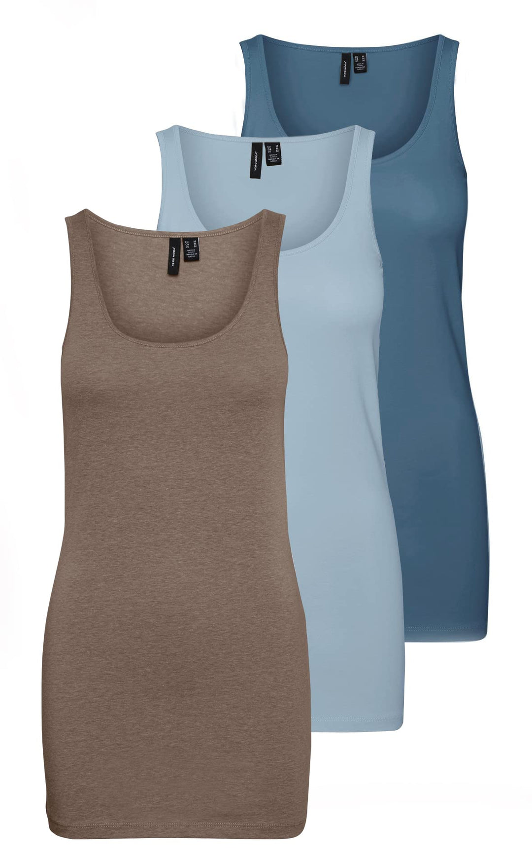 VERO MODA Damen VMMAXI My Soft Long Tank TOP GA S Braun/Blau/Blau (1x Walnut Light Melange/ 1x Blue
