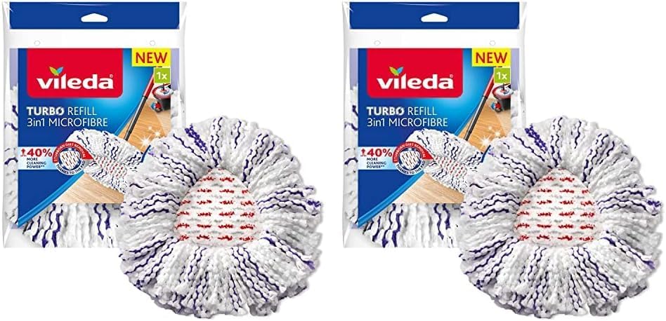 Vileda Turbo 3in1 EasyWring&Clean Wischmopp Ersatzköpfe, Mikrofaser Moppköpfe mit Kraftfasern für Vi