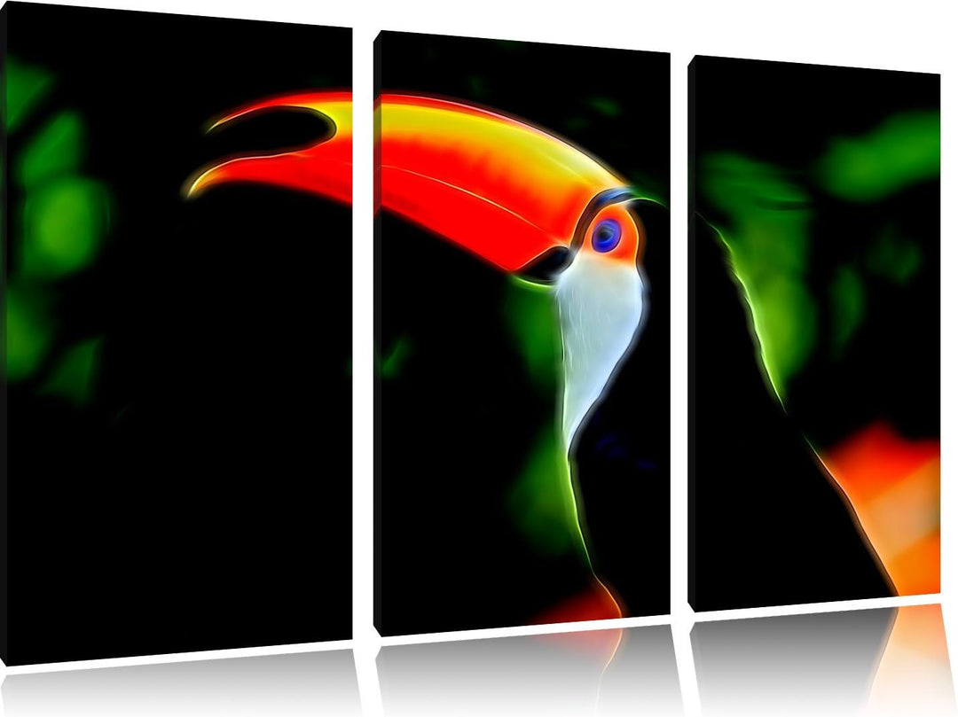 bunter Vogel im Dschungel3-Teiler Leinwandbild 120x80 Bild auf Leinwand, XXL riesige Bilder fertig g