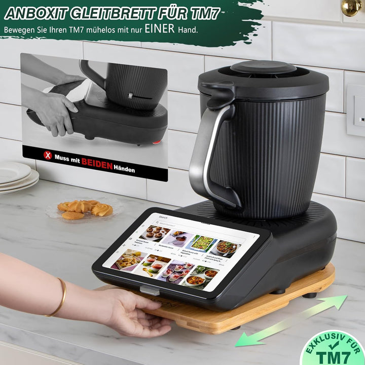 Gleitbrett TM7 für Thermomix, Brett für Thermomix mit Rollen, Leicht Gleitendes Bambus Rollbrett/Sli