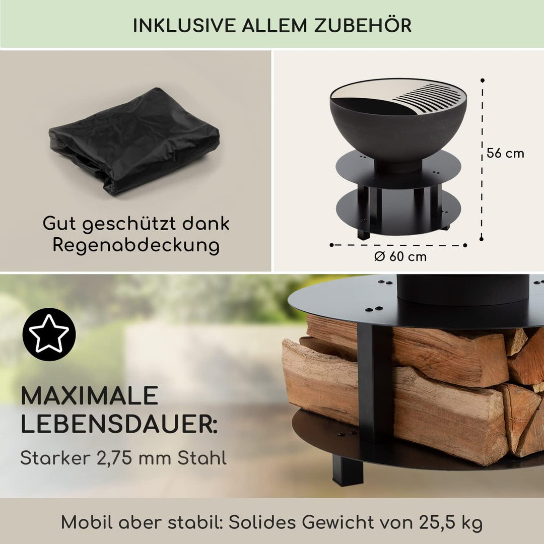 Blumfeldt Feuerschale, Tragbare Feuerschalen für den Garten, Outdoor Feuerstelle, Feuerschalen mit G